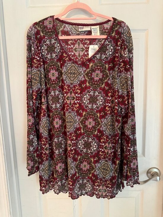 Faded Glory Tops - Vintage Faded Glory V-Neck Tunic Blouse Sheer Knit Shirt Mesh Netting 18/20 NEW